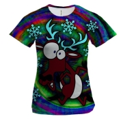 Жіноча 3D футболка з новорічним оленем в спектрі
