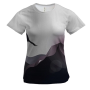 Женская 3D футболка с птицей в горах