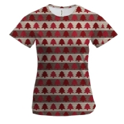 Женская 3D футболка с красными ёлочками