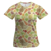 Женская 3D футболка с шаурмой и овощами