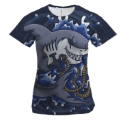Женская 3D футболка с акулой и якорем
