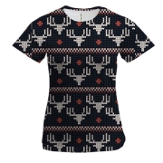 Женская 3D футболка Новогодний орнамент. Олени 3