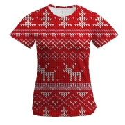 Женская 3D футболка Новогодний орнамент. Олени