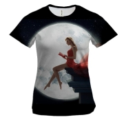 Женская 3D футболка Girl on the edge of the cliff