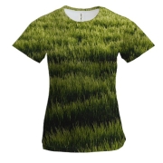 Женская 3D футболка Green grass pattern