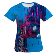 Женская 3D футболка Стимпанк Арт на голубом