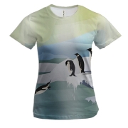 Женская 3D футболка с пингвинами на льдине
