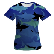 Женская 3D футболка с силуэтами рыб