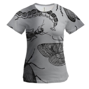 Женская 3D футболка с черными насекомыми