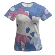 Женская 3D футболка с котами балеринами