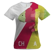 Жіноча 3D футболка з райдужним хамелеоном