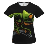Женская 3D футболка с зеленым хамелеоном