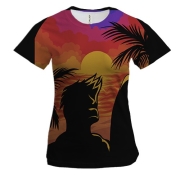 Жіноча 3D футболка с ночным серфингом