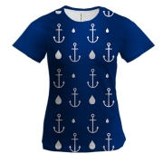 Женская 3D футболка с белыми якорями
