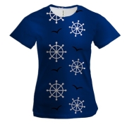 Женская 3D футболка с белыми штурвалами