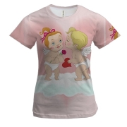 Женская 3D футболка с влюбленными купидонами