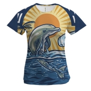Жіноча 3D футболка з дельфіном в океані на заході