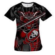 Жіноча 3D футболка з червоним самураєм