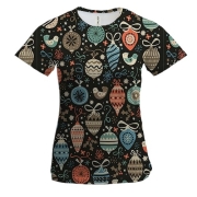 Жіноча 3D футболка з новорічними іграшками (3)