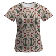 Жіноча 3D футболка з ялинками і новорічною атрибутикою