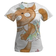 Женская 3D футболка с кошкой в юбке