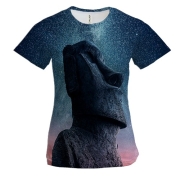 Женская 3D футболка со статуей на фоне космоса
