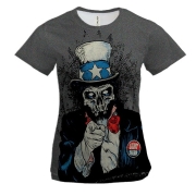 Женская 3D футболка со скелетом Дядей Сэмом