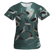 Женская 3D футболка с летающими чайками