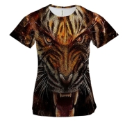 Женская 3D футболка с  рычащим тигром