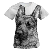 Жіноча 3D футболка з намальованою чорної німецькою вівчаркою