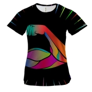 Женская 3D футболка с разноцветным бицепсом