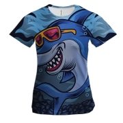 Жіноча 3D футболка з акулою в окулярах