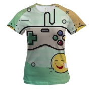 Жіноча 3D футболка з геймпадом і смайликами