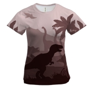 Женская 3D футболка с динозаврами в джунглях