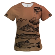 Жіноча 3D футболка з атрибутикою для риболовлі