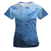 Жіноча 3D футболка з дельфінами під водою
