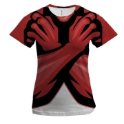 Женская 3D футболка с красными сильными руками
