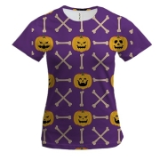 Женская 3D футболка с тыквами и костями