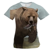 Жіноча 3D футболка з ведмедем і рибою (2)