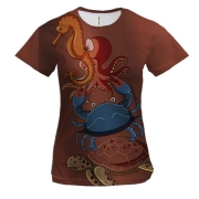 Женская 3D футболка с подводными животными