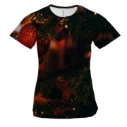 Жіноча 3D футболка з новорічною іграшкою