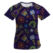 Жіноча 3D футболка з неоновими іконками фестивалю