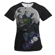 Жіноча 3D футболка з прибульцем на скейті