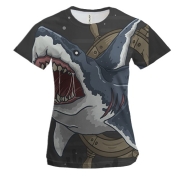 Женская 3D футболка с акулой в штурвале