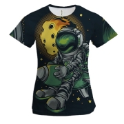 Женская 3D футболка с астронавтом на ракете