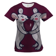 Женская 3D футболка с влюбленными мышками