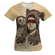 Женская 3D футболка с девушкой и совой