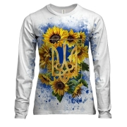 Женский 3D лонгслив Герб Украины с подсолнухами