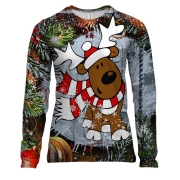 Жіночий 3D лонгслів с новогодним оленем Рудольфом на новогоднем фоне