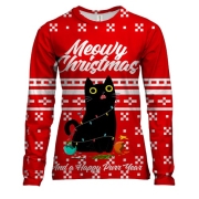 Жіночий 3D лонгслів Кіт у гірлянді - Meowy Christmas